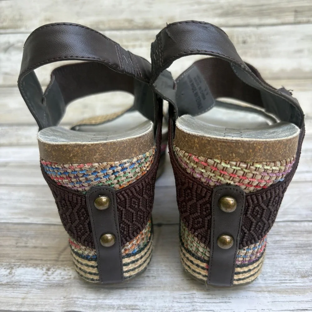 Boutique by Corkys India Wedge Sandals 11 Brown Colorful Platform Studded Boho
